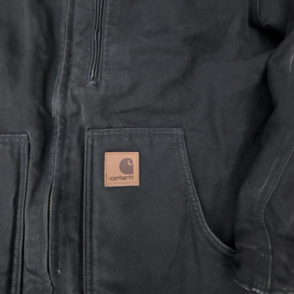 VTG‎ Carhartt Sandstone Ridge Jacket Men's Large C61 BLK Chore Coat Sherpa Lined